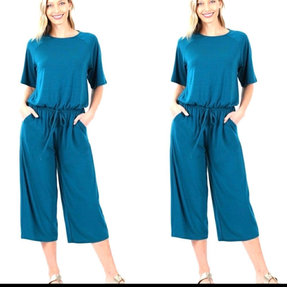 SOLD raglan sleeve jumpsuit with pockets NWT TEAL outfit. NWT